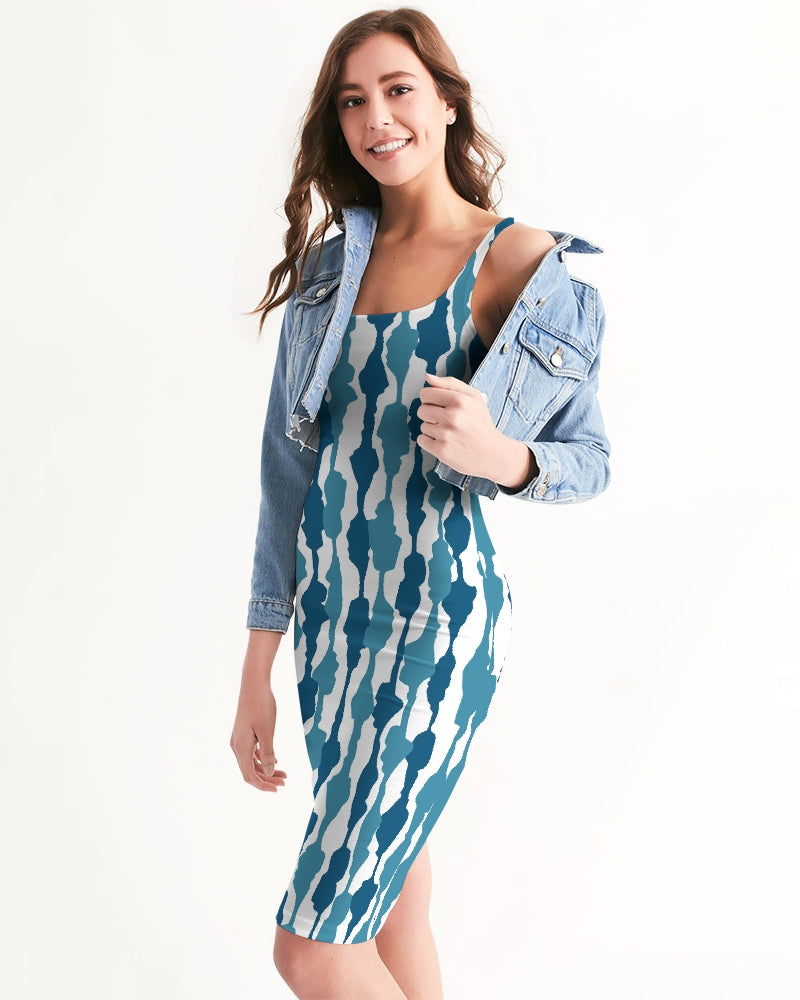 Bandhani Tie Dye - Blue Women's Midi Bodycon Dress | UpString Apparel Bandhani Tie Dye - Blue Women's Midi Bodycon Dress | UpString Apparel